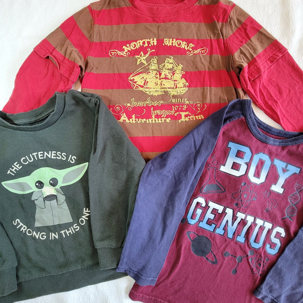 Lot Of 3 Long Sleeve T-Shirts Sweater Size 5T Grogu Star Wars Back To School